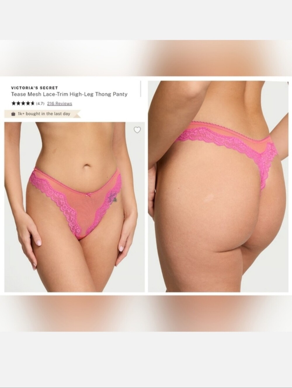 Victoria's secret very sexy tease Mesh high-leg Lace trim thong panty XLARGE